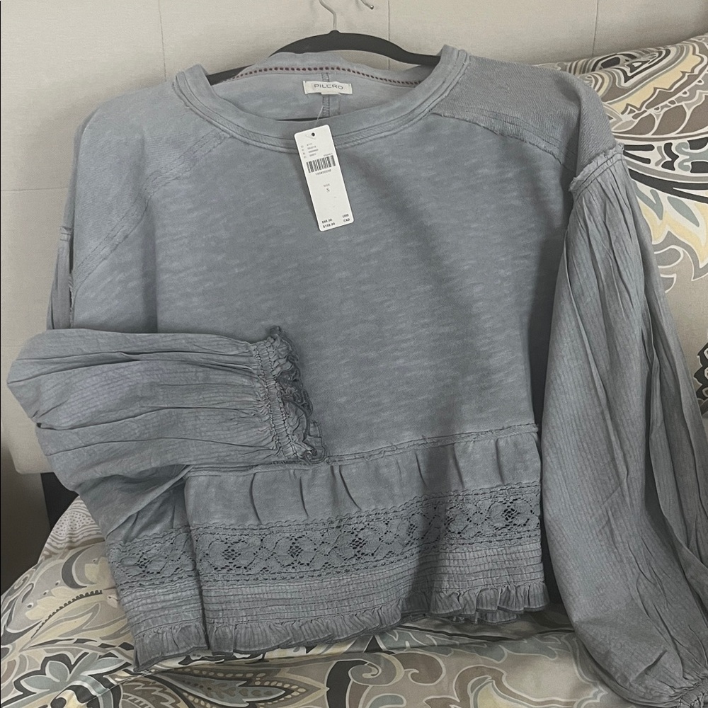 Pilcro Soft Gray Lace Top